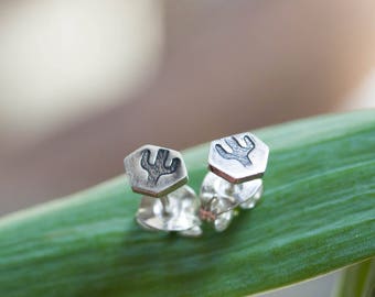 Tiny cactus studs - sterling silver, minimal, simple every day earrings