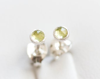 Peridot stud earrings, August birthstone, sterling silver or 14k gold filled