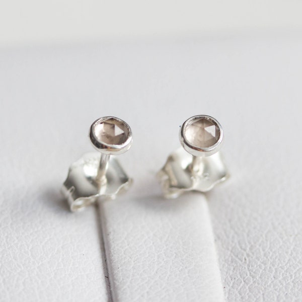 Smoky quartz stud earrings, tiny stud earrings, dainty studs, sterling silver or 14k gold filled