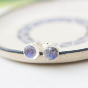 Rainbow Moonstone stud earrings, 3mm or 5mm, sterling silver or 14k gold filled