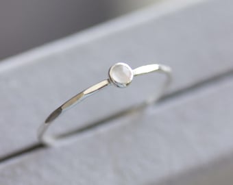 Natural Chalcedony - stackable ring with 3mm or 5mm gemstone, sterling silver or gold