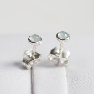 Aquamarine stud earrings, March Birthstone, 3mm or 5mm, sterling silver or 14k gold filled image 1