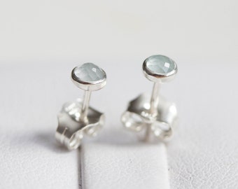 Aquamarine stud earrings, March Birthstone,  3mm or 5mm, sterling silver or 14k gold filled