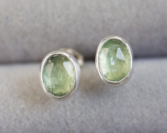 Ocean green Kyanite stud earrings, sterling silver