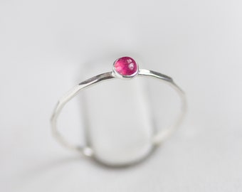 Pink sapphire - stackable ring with 3mm cabochon, sterling silver or gold