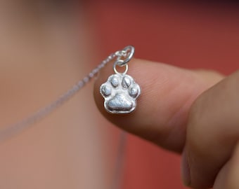 Dog paw pendant - fine silver charm necklace