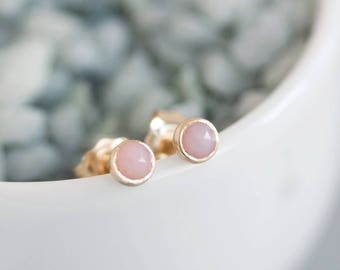 Pink Opal stud earrings, sterling silver or 14K gold filled, dainty earrings