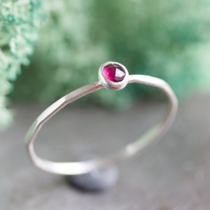 Pink Garnet ring - skinny stackable ring with Rhodolite Garnet gemstone, sterling silver or gold
