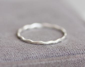 Skinny wave ring - tiny stackable ring in sterling silver, yellow or rose gold
