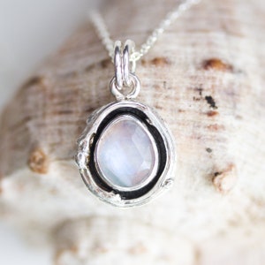 Rainbow moonstone necklace, sterling silver