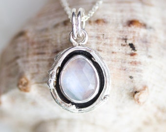 Rainbow moonstone necklace, sterling silver
