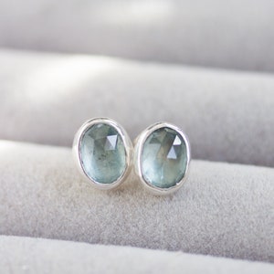 Steel blue Kyanite stud earrings, sterling silver