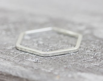Simple hexagon ring - modern Sterling silver stackable ring