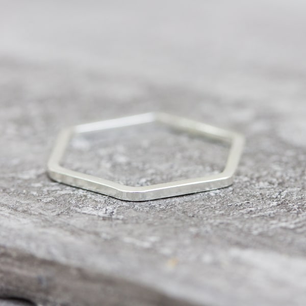 Simple hexagon ring - modern Sterling silver stackable ring