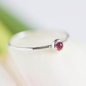 Pink Tourmaline ring - skinny stackable ring with rose cut pink tourmaline stone, October birthstone, sterling silver or gold