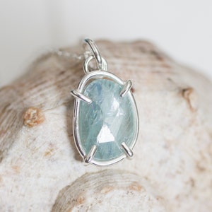 Freeform Ocean blue kyanite necklace, sterling silver