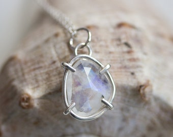 Freeform Rainbow moonstone necklace, sterling silver