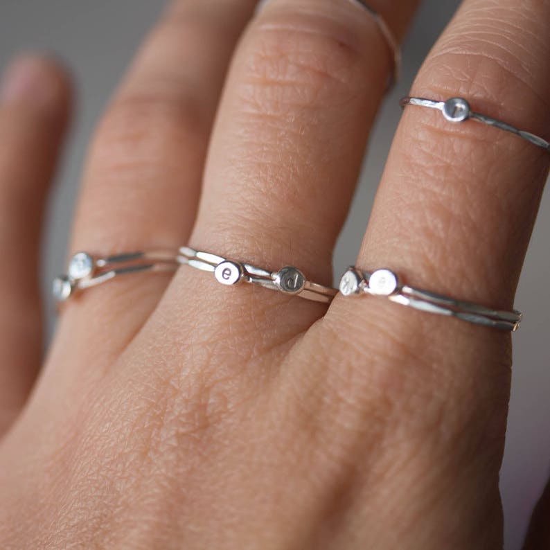 Initial ring, tiny dainty stacking ring, Sterling silver stackable ring image 4