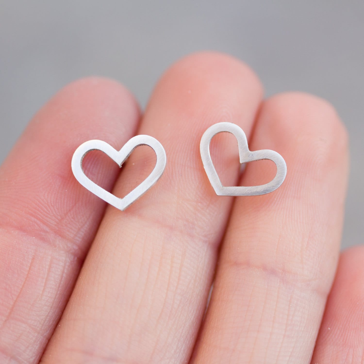 Hearts Stud Earrings Sterling Silver or 9k Gold Etsy