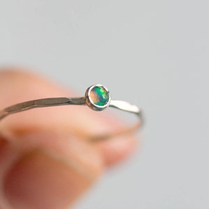 White Opal - skinny silver stackable ring with White Opal rose cut gemstone, October birthstone, sterling silver, 9k gold