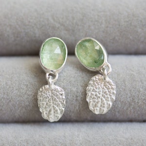 Nature inspired earrings with green kyanite stones, sterling silver