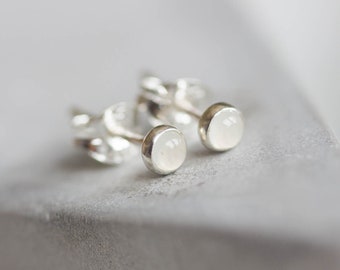 White Topaz stud earrings, sterling silver or 14K gold filled, dainty earrings