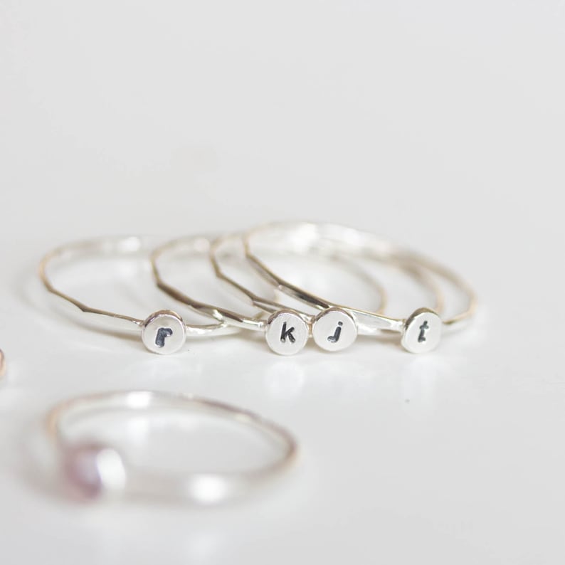 Initial ring, tiny dainty stacking ring, Sterling silver stackable ring image 3