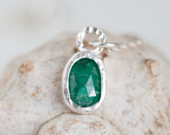 Emerald necklace - rose cut emerald in sterling silver