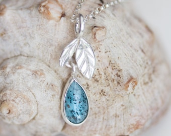 Kyanite necklace, sterling silver necklace with drop-shaped rose cut kyanite