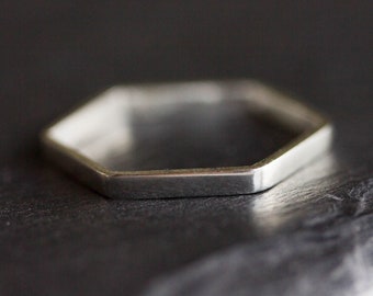 Simple hexagon ring - 2mm wide - modern Sterling silver stackable ring