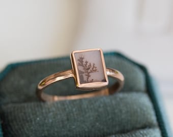 Dendritic agate ring, unique one of a kind ring, ooak, solid gold