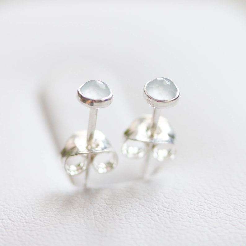 Aquamarine stud earrings, March Birthstone, 3mm or 5mm, sterling silver or 14k gold filled image 2