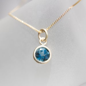 London blue topaz necklace - delicate gold necklace with faceted London blue topaz, birthstone necklace for December