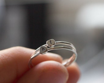 Initial ring, tiny dainty stacking ring, Sterling silver stackable ring