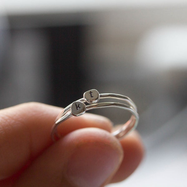 Initial ring, tiny dainty stacking ring, Sterling silver stackable ring