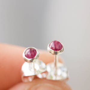 Ruby stud earrings, dainty studs, sterling silver or gold, July Birthstone