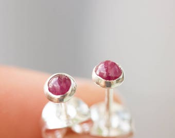 Ruby stud earrings, dainty studs, sterling silver or 14k gold filled, July Birthstone