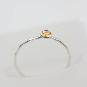 Citrine ring - skinny silver stackable ring with golden citrine faceted gemstone, November birthstone, sterling silver, 9k gold