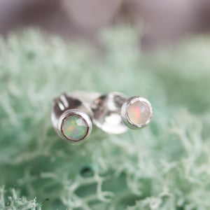 White opal studs, October Birthstone, 3mm or 5mm, sterling silver or 14k gold filled