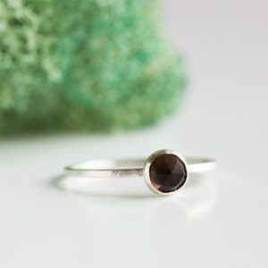 Smoky Quartz stackable ring with 3mm or 5mm gemstone, sterling silver or 9K gold image 5