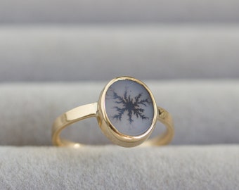 Dendritic agate ring, unique one of a kind ring in gold