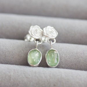 Nature inspired earrings with green kyanite stones, sterling silver