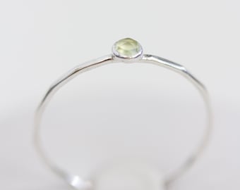 Prehnite ring - skinny stackable ring with Prehnite stone, sterling silver or gold