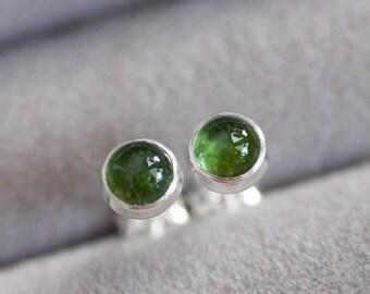 Chrome Diopside stud earrings, minimalist dainty studs, sterling silver or gold