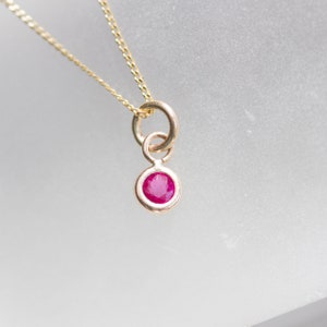 Tiny Ruby necklace - delicate gold necklace with faceted Ruby, birthstone necklace for July