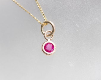 Tiny Ruby necklace - delicate gold necklace with faceted Ruby, birthstone necklace for July