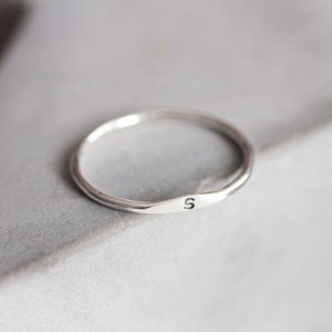 Monogram ring with hand stamped initial, stackable sterling silver ring