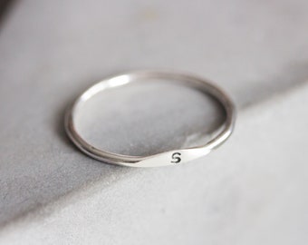 Monogram ring with hand stamped initial, stackable sterling silver ring