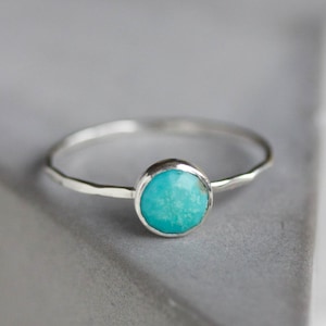 Turquoise ring -skinny stackable ring with rose cut Turquoise stone, December birthstone, sterling silver, 9k gold