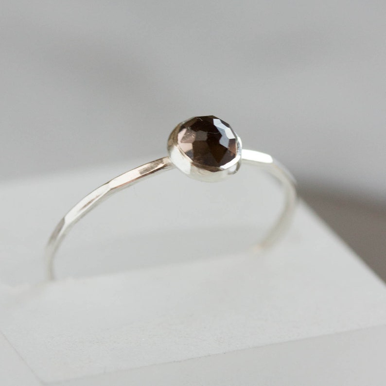 Smoky Quartz stackable ring with 3mm or 5mm gemstone, sterling silver or 9K gold image 4